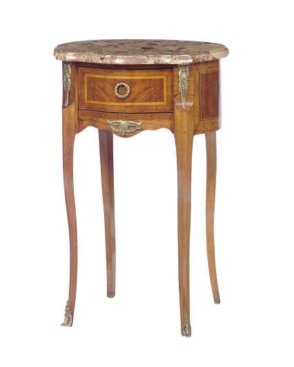 A FRENCH GILT-METAL MOUNTED MAHOGANY MARBLE TOP SIDE TABLE,