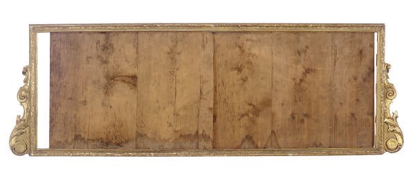 A GEORGE II GILT GESSO OVERMANTEL MIRROR FRAME,