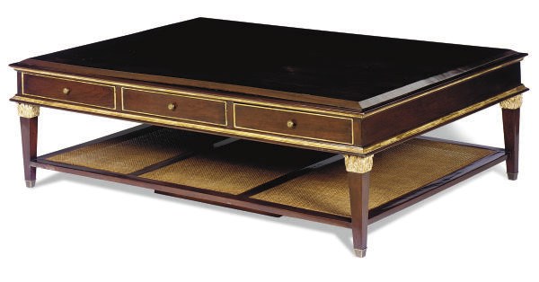 A MAHOGANY, PARCEL-GILT AND CANED LOW TABLE,
