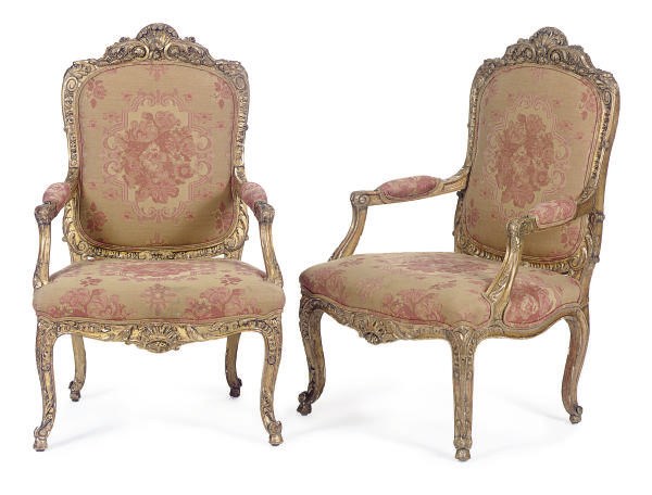 A SET OF FOUR ITALIAN GILTWOOD AND UPHOLSTERED FAUTEUILS,