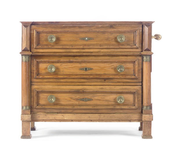 A CONTINENTAL GILT-METAL MOUNTED FRUITWOOD COMMODE LATER ADAPTED TO A SINK,