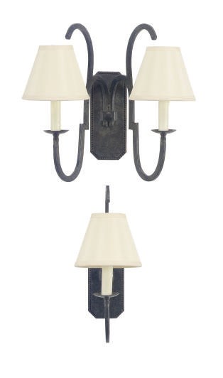 A GROUP OF TEN WROUGHT-IRON WALL-LIGHTS,