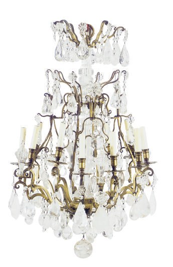 A GILT-METAL, ROCK CRYSTAL AND CUT GLASS TWELVE-LIGHT CHANDELIER,