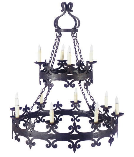 A WROUGHT-IRON TWELVE-LIGHT CHANDELIER,