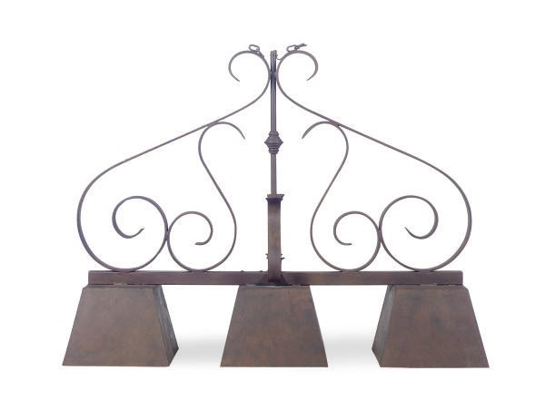 AN ENAMELED METAL THREE-LIGHT CEILING FIXTURE,