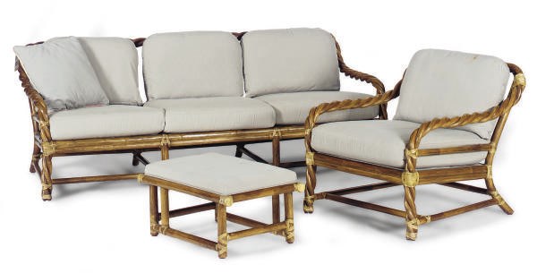 A SUITE OF TWISTED BAMBOO AND RAWHIDE LACE FURNITURE,