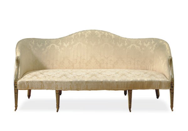 A GEORGE III STYLE CREAM-PAINTED AND POLYCHROME-DECORATED SETTEE,