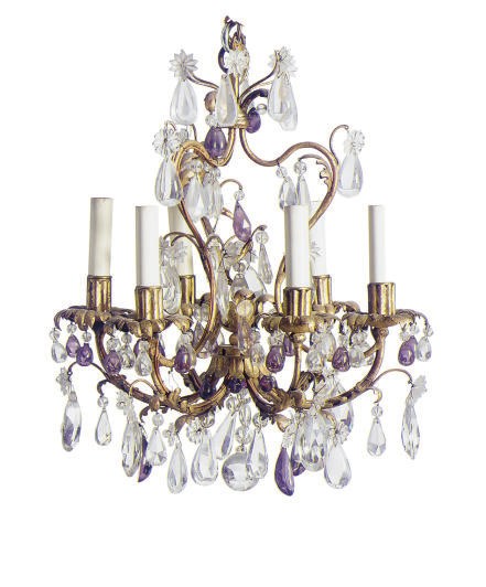 A FRENCH GILT-METAL AND CUT-GLASS SIX-LIGHT CHANDELIER,