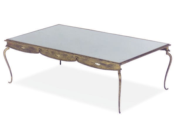 A GILT-METAL AND MIRRORED COFFEE TABLE,