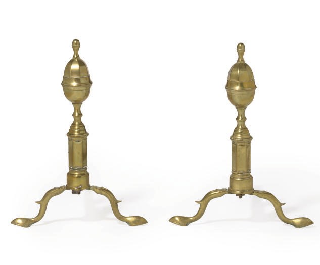 A PAIR OF FEDERAL BRASS ANDIRONS