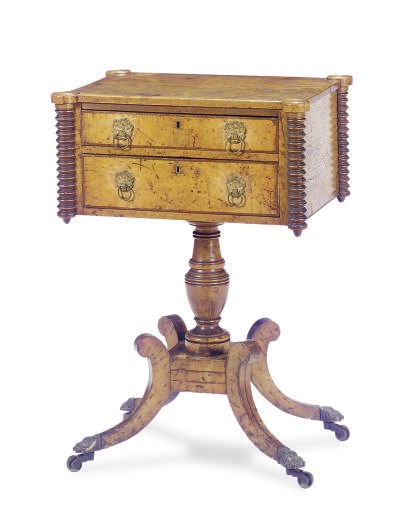 A FEDERAL BIRD'S-EYE MAPLE VENEERED WORK TABLE,
