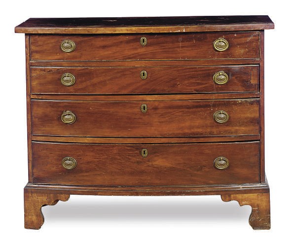 A FEDERAL STAINED MAPLE BOW-FRONT CHEST-OF-DRAWERS,
