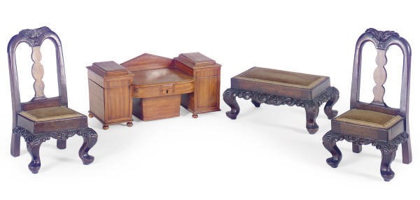A VICTORIAN MAHOGANY SIDEBOARD-FORM TEA CADDY,