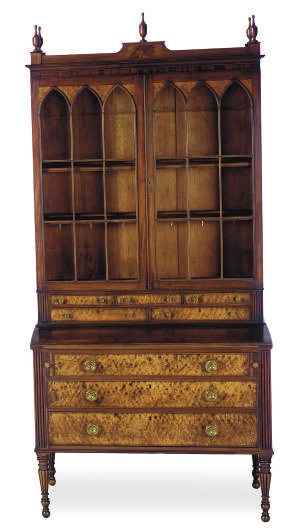 A FEDERAL BIRD'S EYE MAPLE AND MAHOGANY SECRETARY-BOOKCASE,