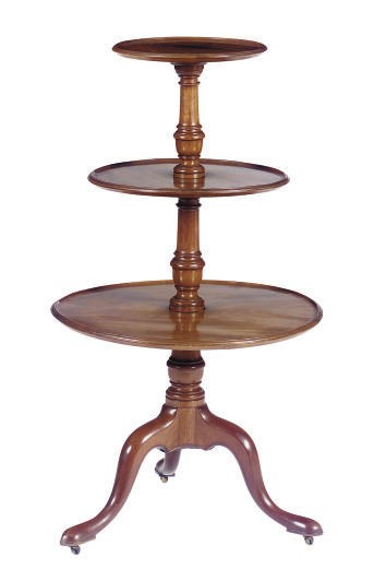 A GEORGE III MAHOGANY THREE-TIER DUMBWAITER,