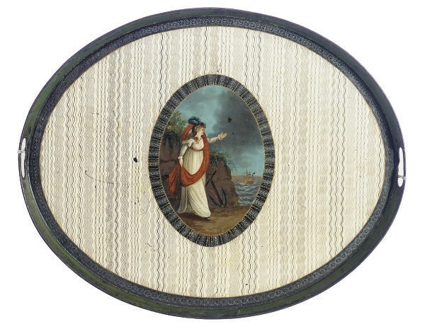 A REGENCY TOLE PEINTE OVAL TRAY,