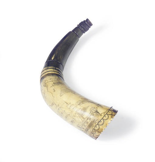 A SCRIMSHAW POWDER HORN,