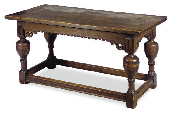 AN ENGLISH OAK REFECTORY TABLE,