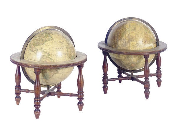 A PAIR OF TABLETOP TERRESTRIAL AND CELESTIAL GLOBES,