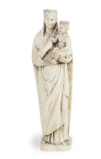A CONTINENTAL ALABASTER FIGURAL GROUP OF MADONNA AND CHILD,