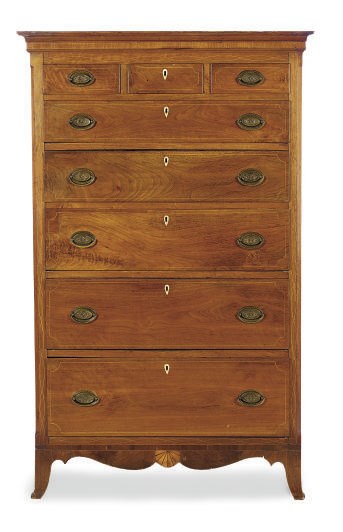 A FEDERAL INLAID WALNUT TALL CHEST-OF-DRAWERS**,