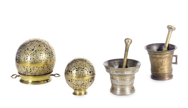 TWO BRASS ARMILLARY SPHERES,