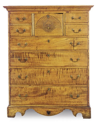 AN AMERICAN MAPLE TALL-CHEST-OF-DRAWERS,