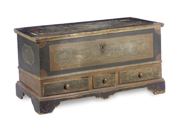 A PENNSYLVANIA GERMAN POLYCHROME-PAINTED BLANKET CHEST,