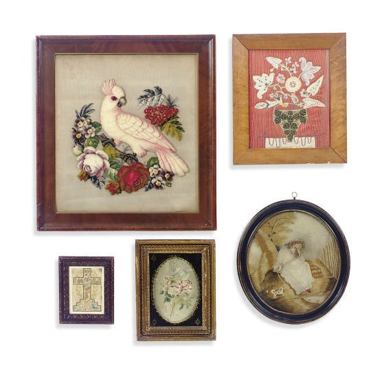A GROUP OF NEEDLEWORK AND SILK EMBROIDERED PICTURES,