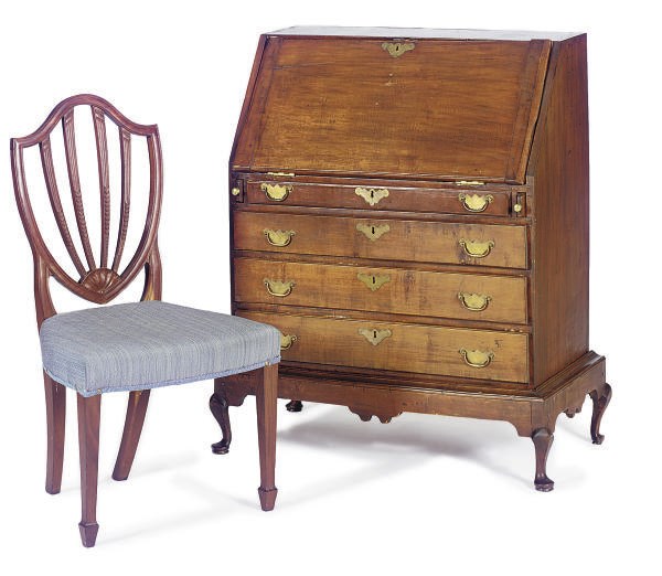 AN AMERICAN MAHOGANY SLANT-FRONT-DESK-ON-STAND,