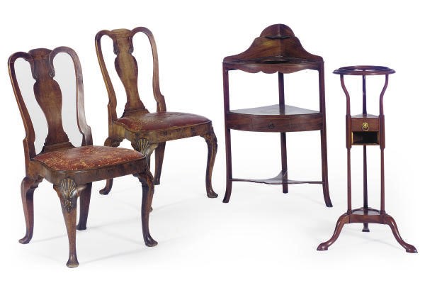 A PAIR OF WALNUT SIDE CHAIRS,