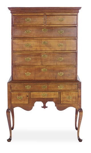 AN AMERICAN MAPLE HIGH CHEST-OF-DRAWERS,