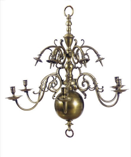 A BRASS SIX-LIGHT CHANDELIER,