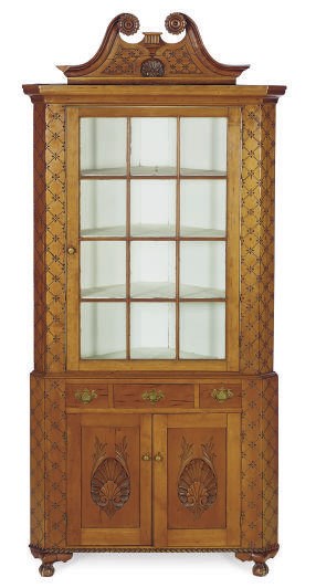 AN AMERICAN CHERRYWOOD CORNER CUPBOARD,