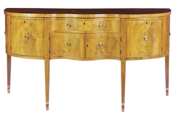 A FEDERAL INLAID MAHOGANY SERPENTINE SIDEBOARD,