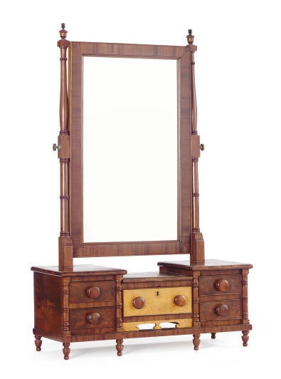 AN AMERICAN MAHOGANY AND BIRD'S EYE MAPLE DRESSING MIRROR,