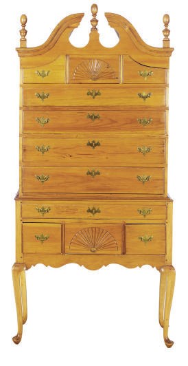 AN AMERICAN MAPLE AND CEDAR HIGH CHEST-OF-DRAWERS,