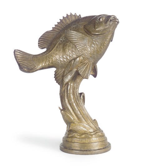 A BRONZE MODEL OF A LEAPING FISH,