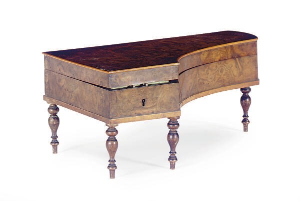 A BURR WALNUT MINIATURE PIANO-FORM TABLE-TOP BOX,
