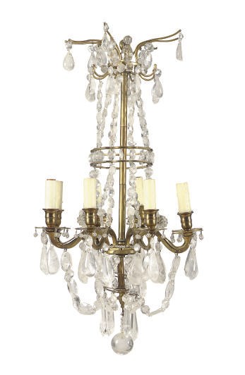 A GILT-METAL AND ROCK-CRYSTAL EIGHT-LIGHT CHANDELIER,