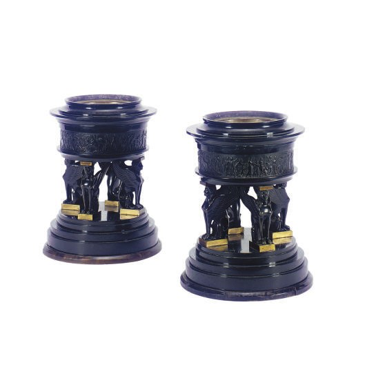 A PAIR OF FRENCH PATINATED BRONZE AND MARBLE JARDINIERES,