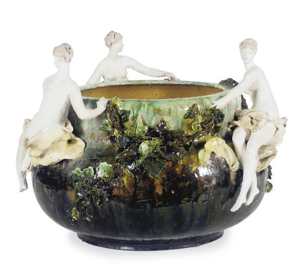 A FRENCH POLYCHROME-GLAZED CERAMIC JARDINIERE,
