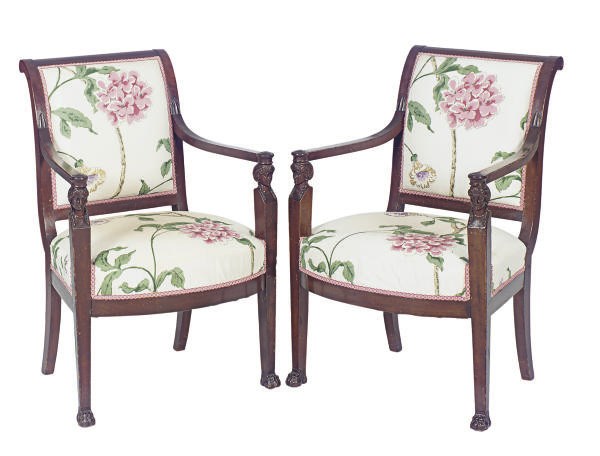 A PAIR OF RESTAURATION MAHOGANY FAUTEUILS,