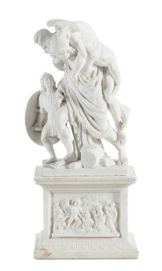 A WHITE MARBLE FIGURAL GROUP,