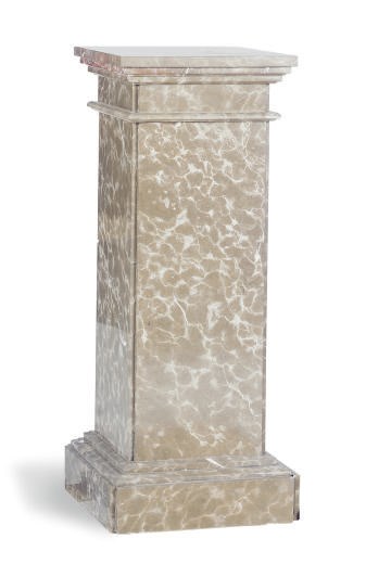 A GREY AND WHITE MARBLE SQUARE PEDESTAL,