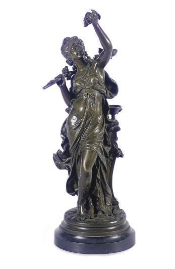 A FRENCH PATINATED BRONZE FIGURE OF A MAIDEN WITH VINE,