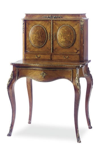 A GILT-METAL MOUNTED TULIPWOOD AND MARQUETRY BONHEUR-DU-JOUR,
