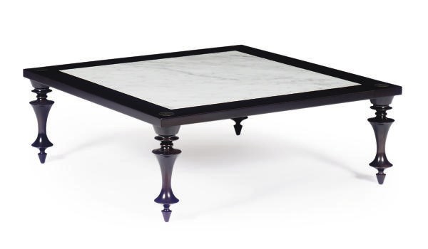 A STAINED-MAHOGANY AND MARBLE LOW TABLE,