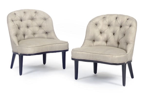 A PAIR OF UPHOLSTERED 'JANUS' SLIPPER CHAIRS,