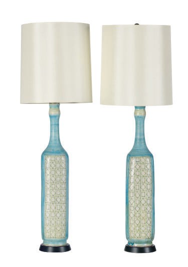 A PAIR OF ITALIAN GLAZED CERAMIC VASES,